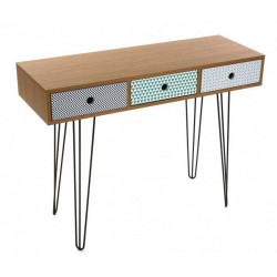 Versa Cosenza Mehrfarbiger Designtisch mit 3 Schubladen aus Holz und schwarzem Metall