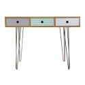Table d'entrée 3 tiroirs multicolores design en bois et métal noir Versa Cosenza