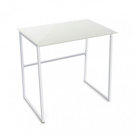 petite table de bureau blanche verre et metal versa 20880004