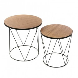 set de 2 tables basses rondes bois metal noir black wire versa 20850014