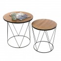 Set de 2 tables basses rondes bois métal noir Black Wire Versa