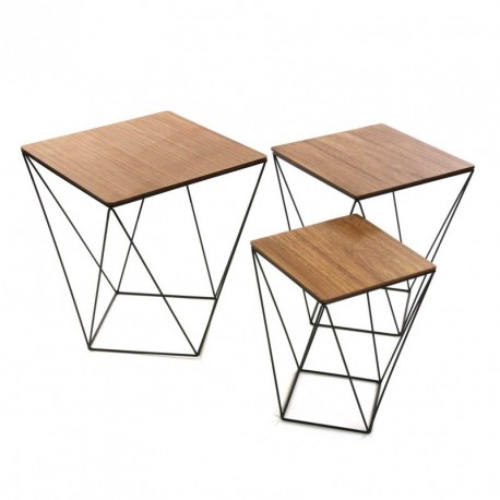 set de 3 tables basses graphiques metal et bois versa black wire 20850012