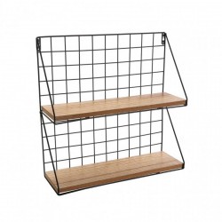 etagere murale grillagee metal noir et bois double niveau versa 21310017