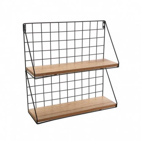 etagere murale grillagee metal noir et bois double niveau versa 21310017