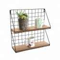 etagere murale grillagee metal noir et bois double niveau versa 21310017