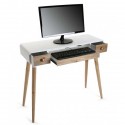 Table bureau console avec tiroirs design scandinave bois et bois blanc Versa Treveris