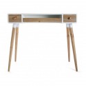 Table bureau console avec tiroirs design scandinave bois et bois blanc Versa Treveris