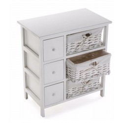 commode de rangement bois blanc avec 3 paniers tresses et 3 tiroirs versa 20100026