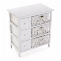 commode de rangement bois blanc avec 3 paniers tresses et 3 tiroirs versa 20100026