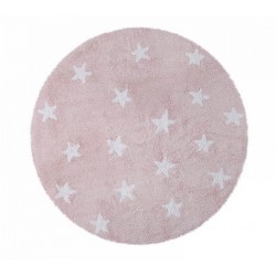 Runder rosafarbener Kinderteppich aus Baumwolle mit weißen Sternen, Lorena Canals, D 140 cm