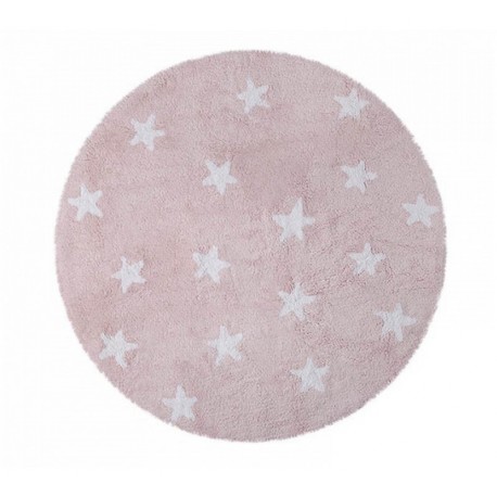 Tapis enfant rond rose en coton étoiles blanches Lorena Canals D 140 cm