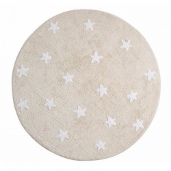 tapis enfant coton rond beige etoiles blanches lavable en machine lorena canals d 140 cm