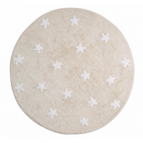 tapis enfant coton rond beige etoiles blanches lavable en machine lorena canals d 140 cm