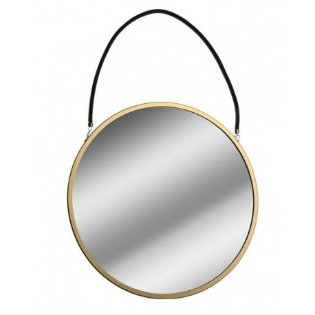 Miroir mural rond métal doré suspendu par une corde noire Versa D 43 cm