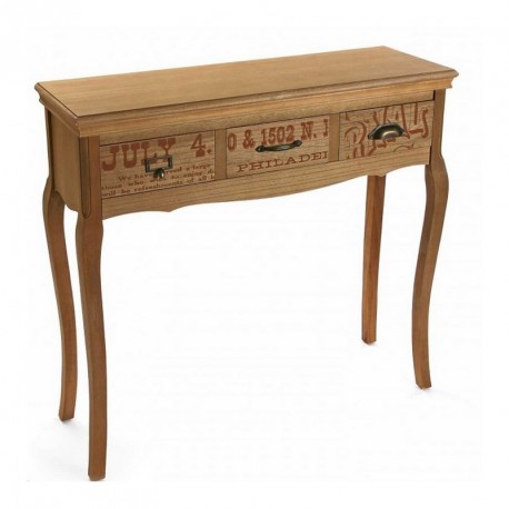 Table console d'entrée bois 3 tiroirs rétro vintage Versa Rian