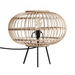 hk living lampe de table en bambou tresse et metal noir VOL5001