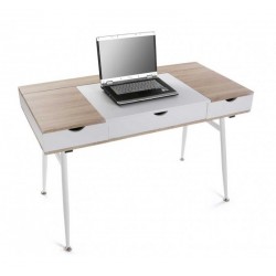 Bureau d'ordinateur rangement câbles en bois MDF blanc Versa