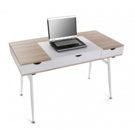 Bureau d'ordinateur rangement câbles bois mdf et bois blanc Versa