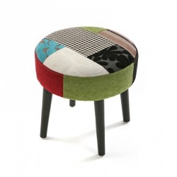 Tabouret bas rond tissu patchwork Versa