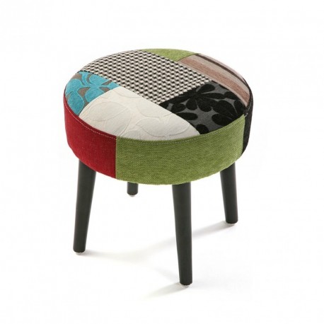 tabouret bas rond tissu patchwork versa