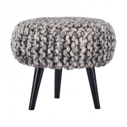 Tabouret rond tricot grosse maille laine House Doctor Knits gris naturel