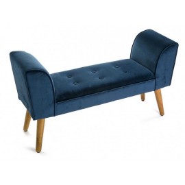 Banc bout de lit velours bleu capitonné baroque Versa Mosa L 91 cm