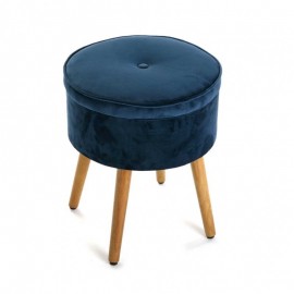 Tabouret rond coffre velours bleu Versa Mosa