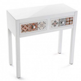 console d entree blanche 2 tiroirs motif oriental versa marrakech