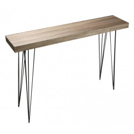 Table console d'entrée épurée design bois et pieds graphiques métal noir Versa