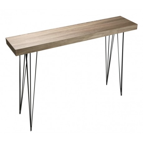 Table console d'entrée épurée design bois et pieds graphiques métal noir Versa
