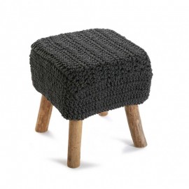 Tabouret carré bois tricot noir Versa Tempere