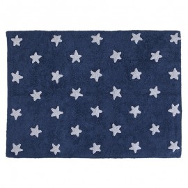 Marineblauer Kinderteppich, weiße Sterne, waschbar, Lorena Canals Estrellas, 120 x 160 cm