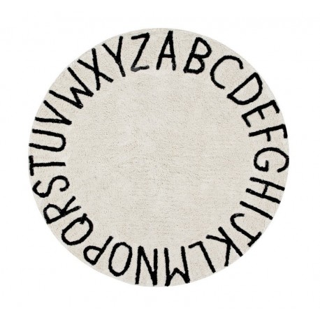 Tapis rond coton noir et blanc alphabet ABC Lorena Canals 150 cm