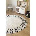 Tapis rond coton noir et blanc alphabet ABC Lorena Canals 150 cm