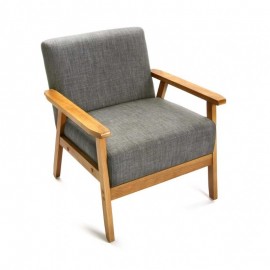 Versa Vintage Retro-Sessel aus hellgrauem Leinen und Holz