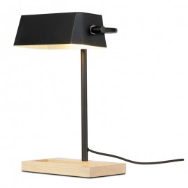 Schreibtischlampe aus schwarzem Metall und Naturholz. Es geht um Romi Cambridge 